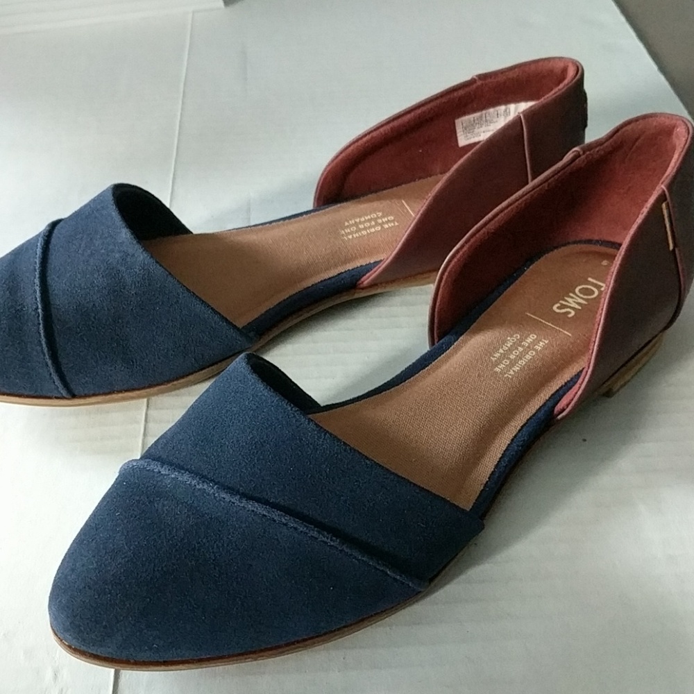Tom's Jutti D'orsay Flats Navy Suede & Leather